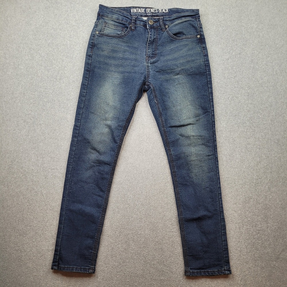 Vintage Genes Black Slim Fit Jeans Mens 30x30 Blue Medium Wash Stretch Denim